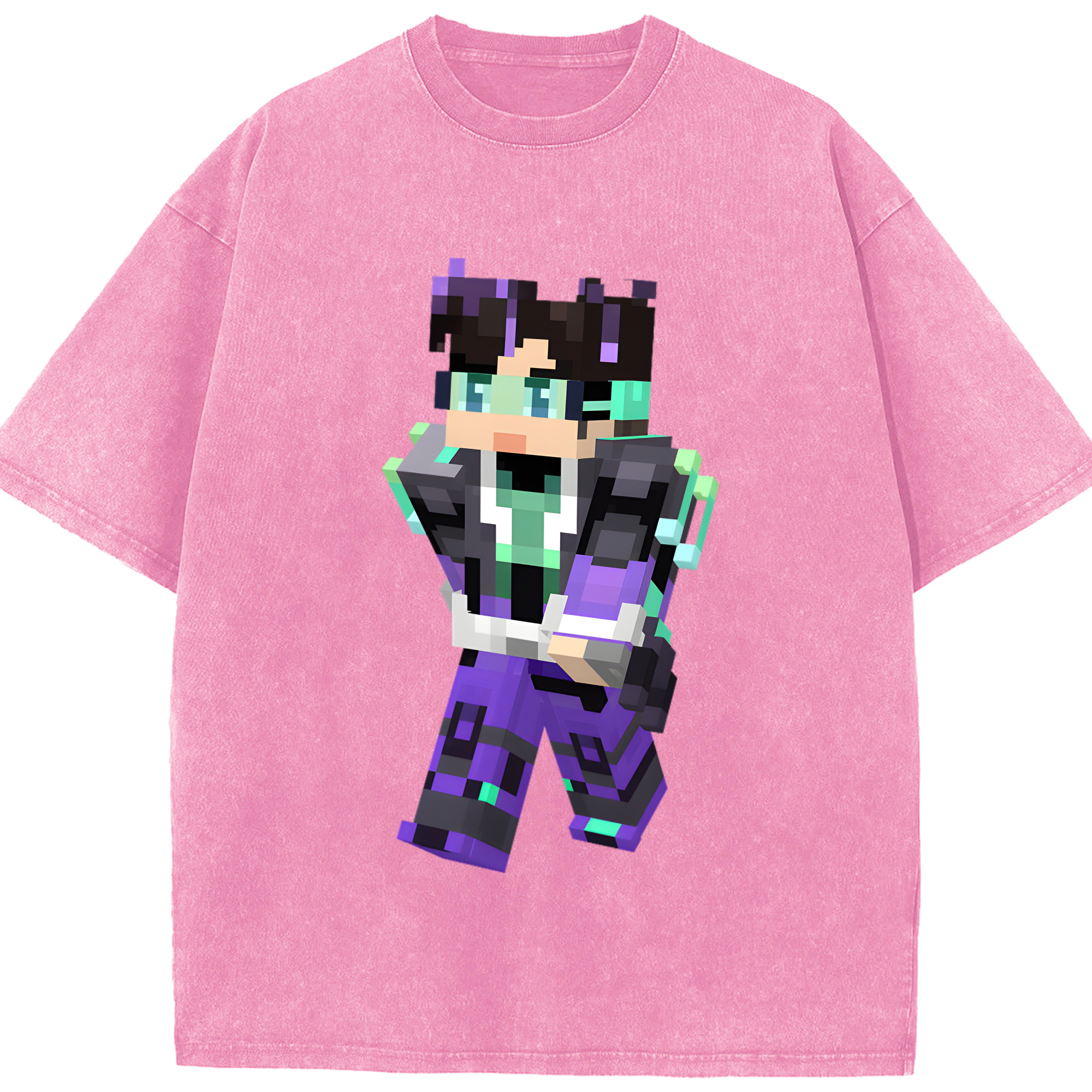 （画像用） マインクラフト ブロックの世界 Minecraft MC Block world 綿100% ヴィンテージ風 半袖Tシャツ（フロントプリント）